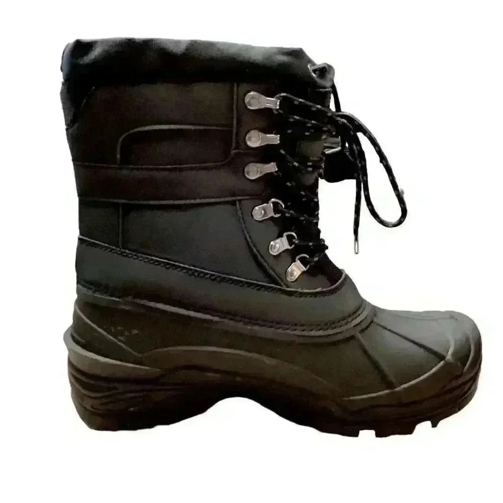 Khombu Men 13 Waterproof Insulated Lace Up Drawstring Snow Boots Black Vegan NEW
